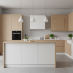Modern well-organized kitchen with three clearly defined zones: cooking area with induction hob and