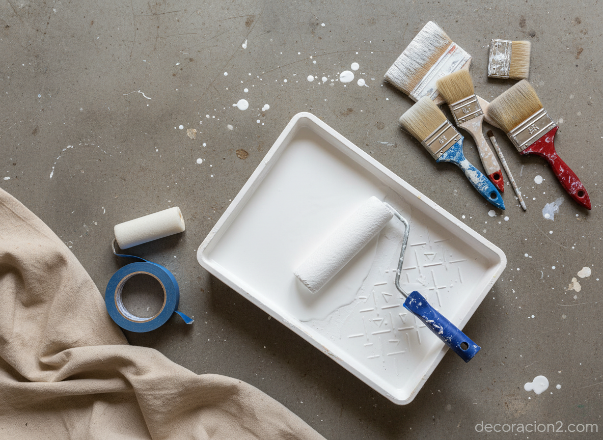 Kit completo de herramientas para pintar: rodillo en cubeta, rodillo de espuma para detalles y brochas