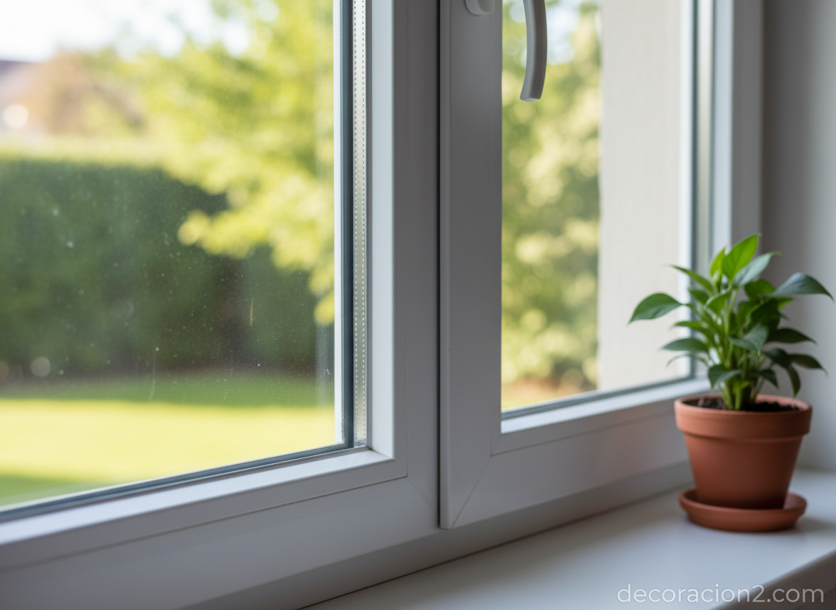 Cómo limpiar ventanas con vinagre y que queden sin marcas 3 Ventana de PVC con cristales limpios y juntas cuidadas