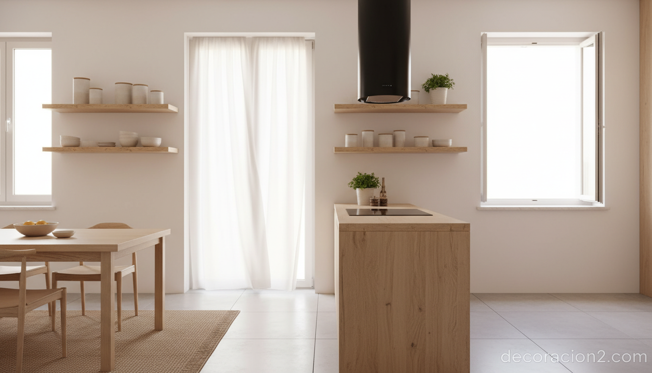 Campana extractora y ventilación cruzada en cocina moderna