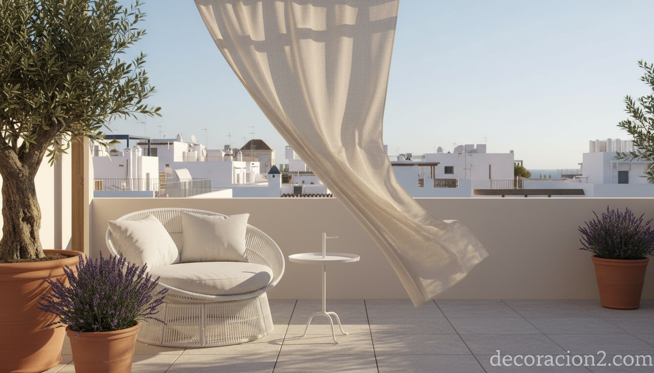 Sillón circular B&B Italia en una terraza urbana tipo ático mediterráneo