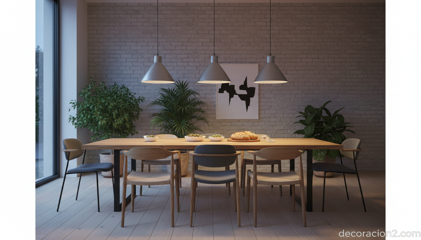 Lámparas de suspensión Guardian of Light sobre mesa de comedor