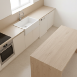 Top-down architectural layout view of a modern well-organized kitchen showing the three functional z