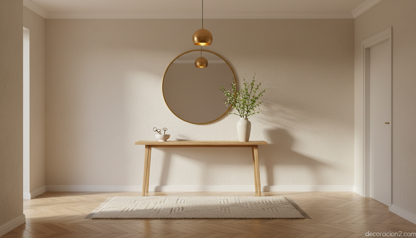 Entrada de casa decorada según el Feng Shui con consola y espejo lateral