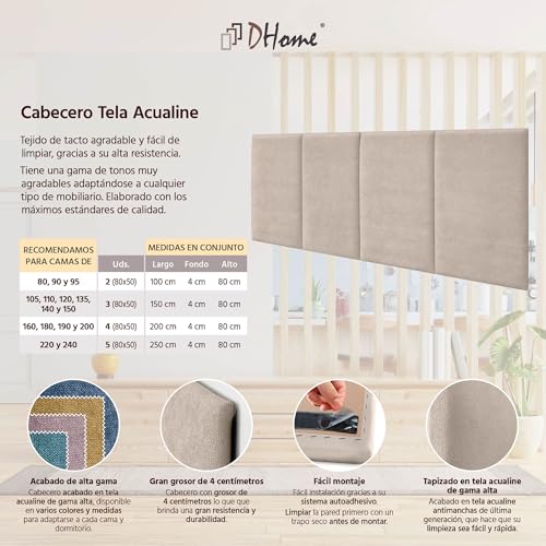 Cabecero tapizado modular autoadhesivo: la solución elegante que se adapta a cualquier cama 1 Infografía de medidas, colores y configuraciones del cabecero modular DHome Aqualine