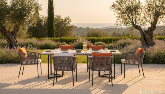 Colección Maia de Patricia Urquiola para Kettal en una terraza mediterránea al atardecer
