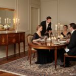 Elegant Sheraton style furniture in a sophisticated dining room, mahogany sideboard with delicate in