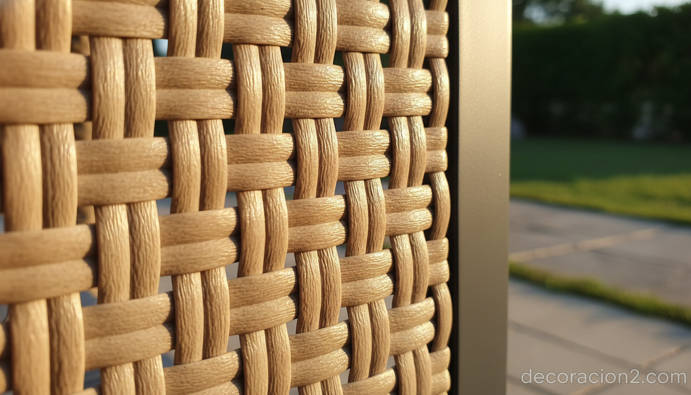 Detalle del trenzado de fibra sintética sobre estructura de aluminio en muebles Kettal