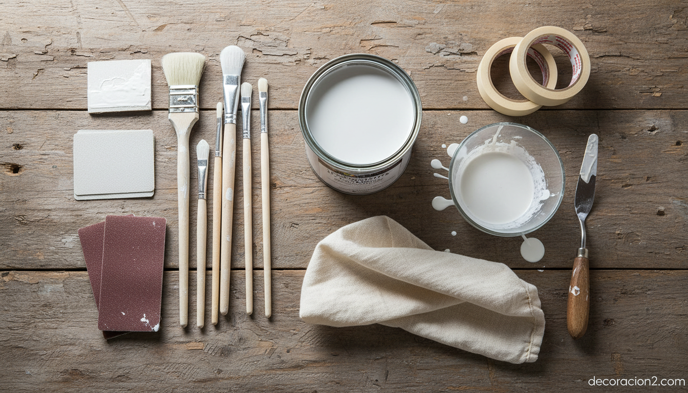 Cómo patinar la madera paso a paso: técnicas, materiales y acabados 7 Materiales necesarios para patinar madera: pintura acrílica, brochas, lija, paño y recipiente de cristal