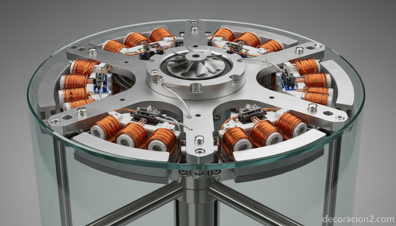 Detalle del mecanismo generador de energía cinética en el eje de la puerta giratoria