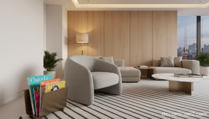 Revistero de diseño en un salón moderno con decoración elegante