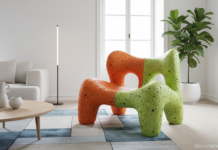 Silla de diseño ecológico con superficie porosa fabricada en plástico reciclado