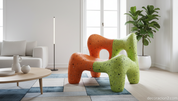 Silla de diseño ecológico con superficie porosa fabricada en plástico reciclado