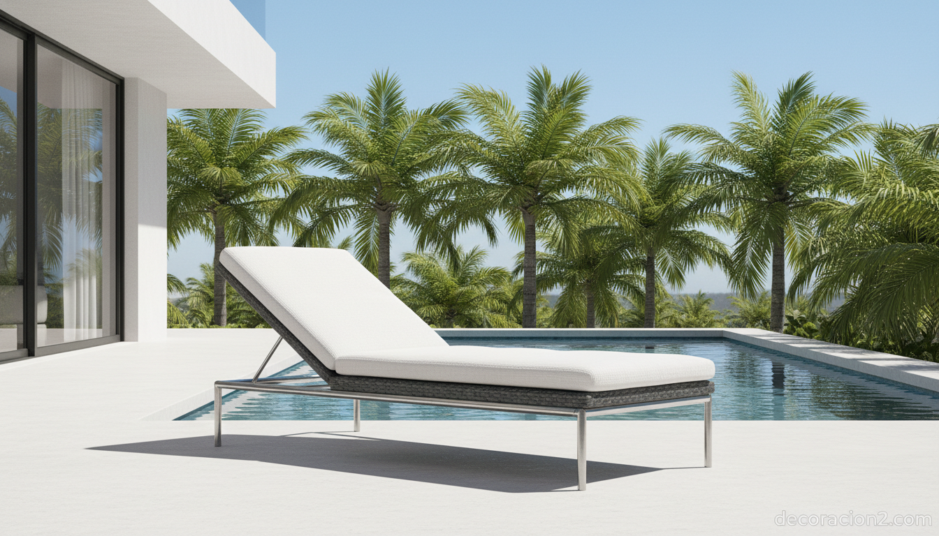 Tumbona de la colección Maia junto a piscina en una villa mediterránea