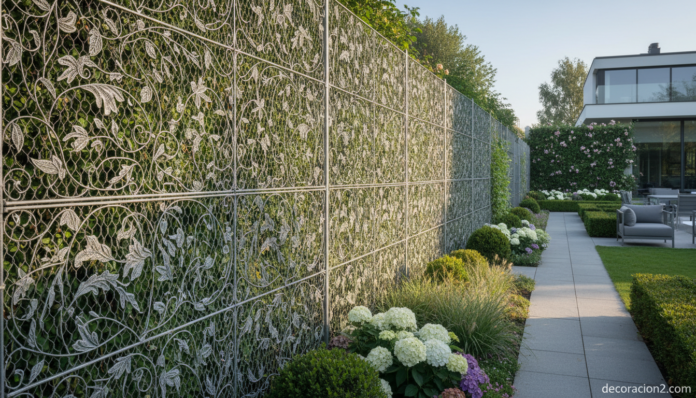 Verjas de encaje delimitando un jardín residencial moderno