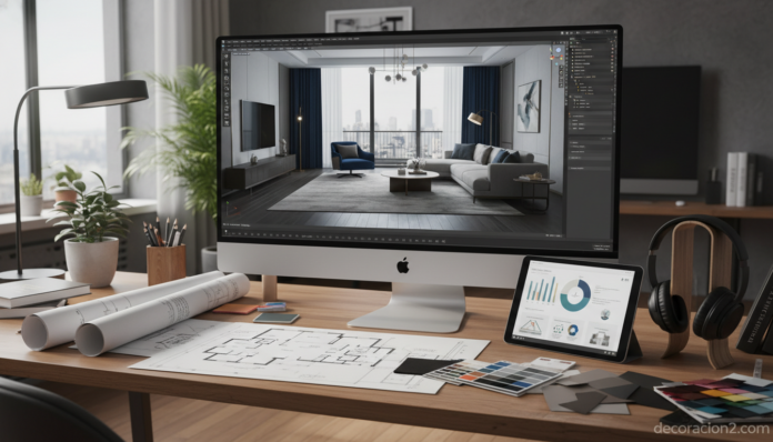 Simulador 3D para interiores mostrando un render fotorrealista de una vivienda