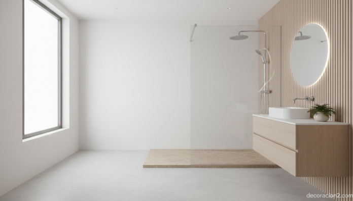 Plato de ducha de diseño enrasado al suelo en baño moderno