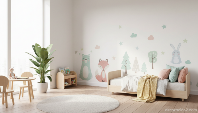 Vinilos infantiles personalizados decorando dormitorio de niños