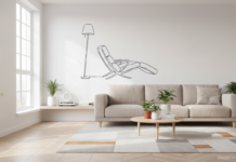 Vinilos de Sofía Antonovich: la colección Les Invasions Ephémères para decorar paredes con humor Salón con vinilos decorativos estilo Sofía Antonovich y motivos de muebles ilustrados
