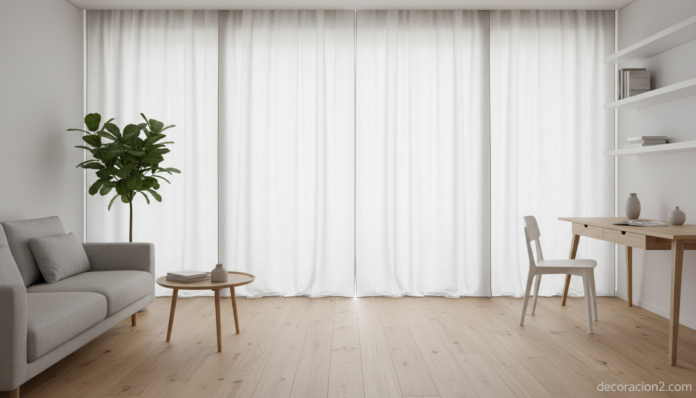 Salón moderno dividido con paneles japoneses de tela de lino natural