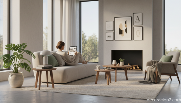 Inspiración decoración online en una sala de estar moderna y luminosa