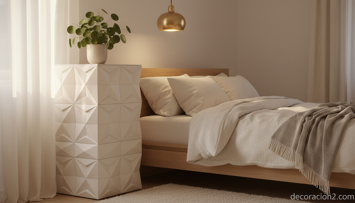 Cajonera Fractal blanca integrada en un dormitorio nórdico contemporáneo
