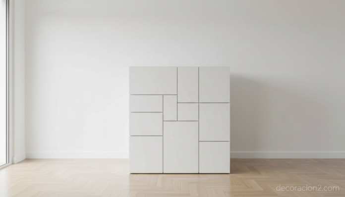 Cajonera Fractal de Takeshi Miyakawa en blanco mate en un salón minimalista