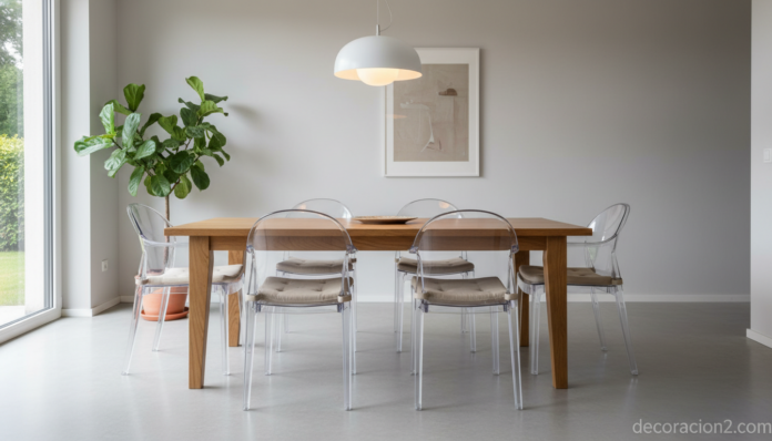 Silla Vanity de Stefano Giovannoni en comedor moderno con mesa de roble y luz natural