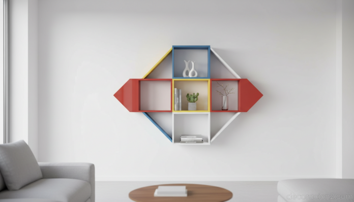 Estantería Tangram de Daniele Lago modular geométrica colorida en salón moderno
