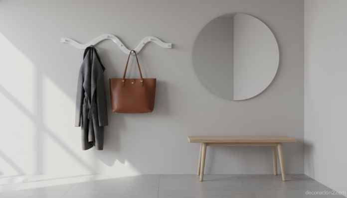Perchero multifuncional Klotho de pared con forma ondulada en recibidor moderno