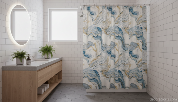 Cortinas de ducha originales en un baño moderno luminoso