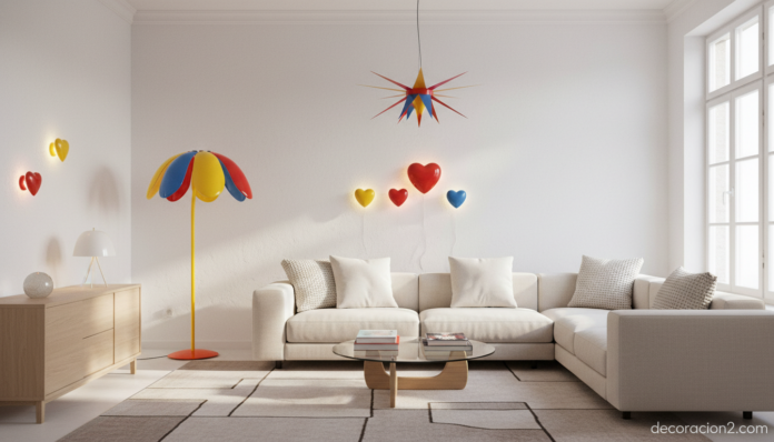 Lámparas coloridas de diseño Agátha Ruiz de la Prada en un salón moderno