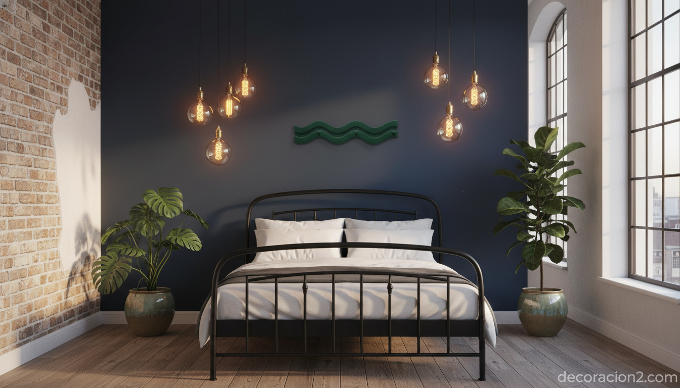 Perchero multifuncional Klotho de Mattias Pinkert: diseño que organiza con estilo 2 Perchero ondulado de pared en dormitorio industrial con pared azul oscuro