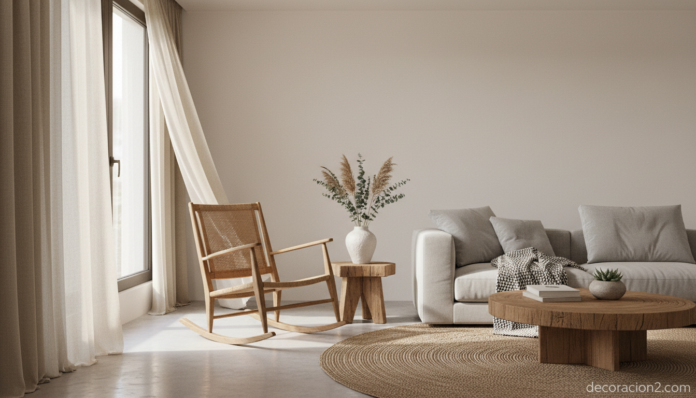 Salón con mecedora de madera estilo Neo Country