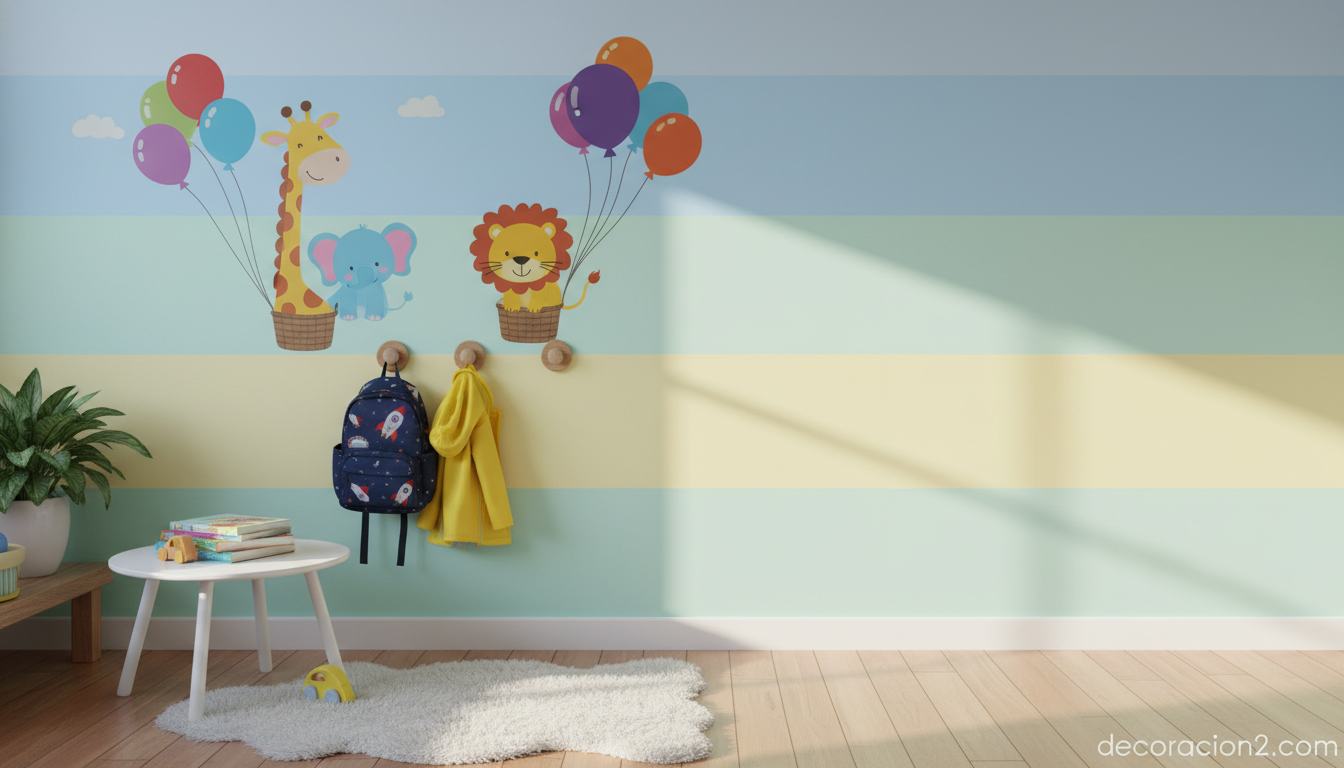 Perchero de vinilo: guía completa para decorar tu recibidor con estilo 2 Perchero de vinilo infantil con motivos animados en habitación de niños