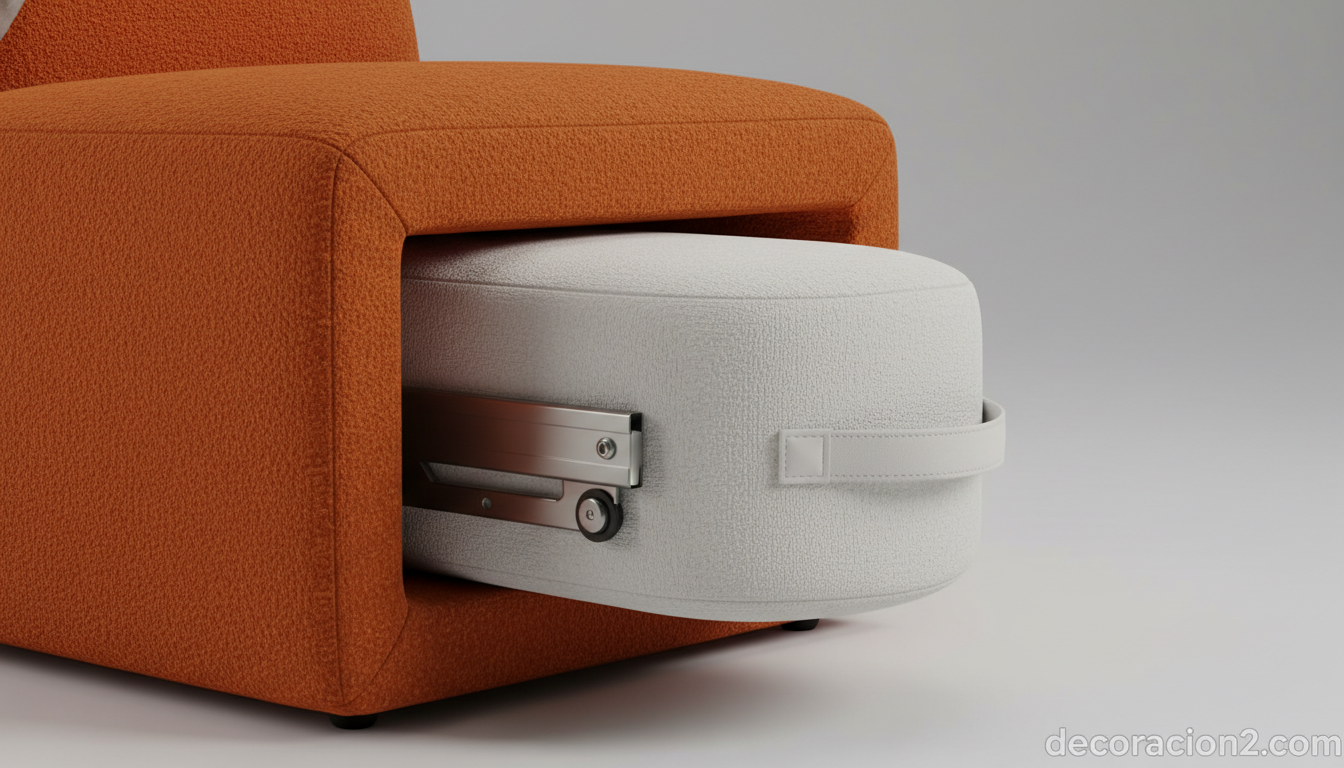 Globos Chair de La Cividina: sillones modulares de Stefano Bigi para optimizar el espacio 1 Detalle del puff extraíble blanco del sillón Globos Chair