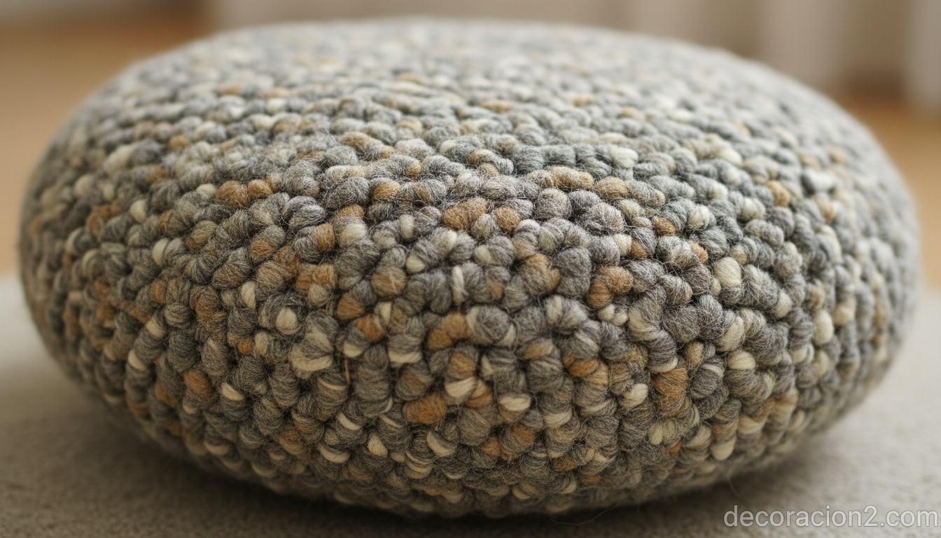 Detalle textura lana virgen del puff Livingstones con forma de piedra natural