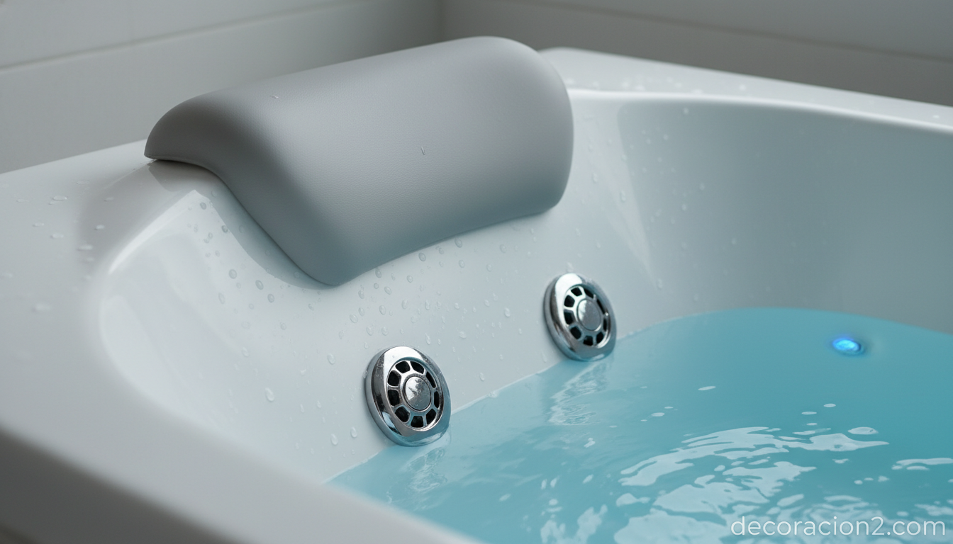 Detalle de cabecero y chorros de hidromasaje de bañera biplaza