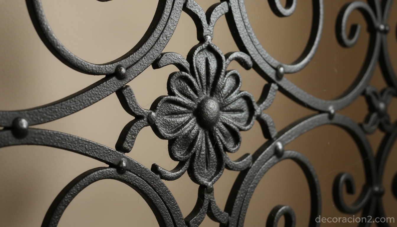 Detalle de cabecero de hierro forjado en acabado negro mate - muebles de hierro