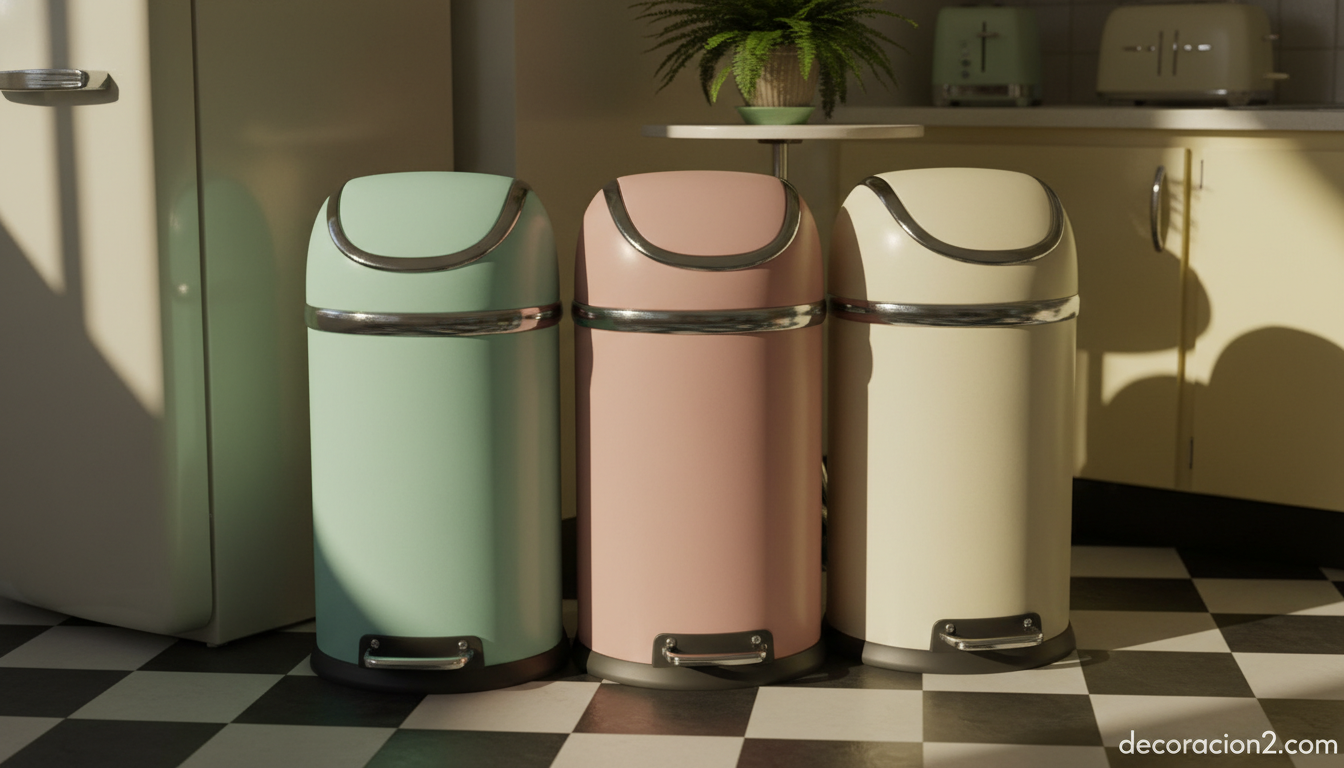 Cubos de basura vintage en colores pastel retro para cocina