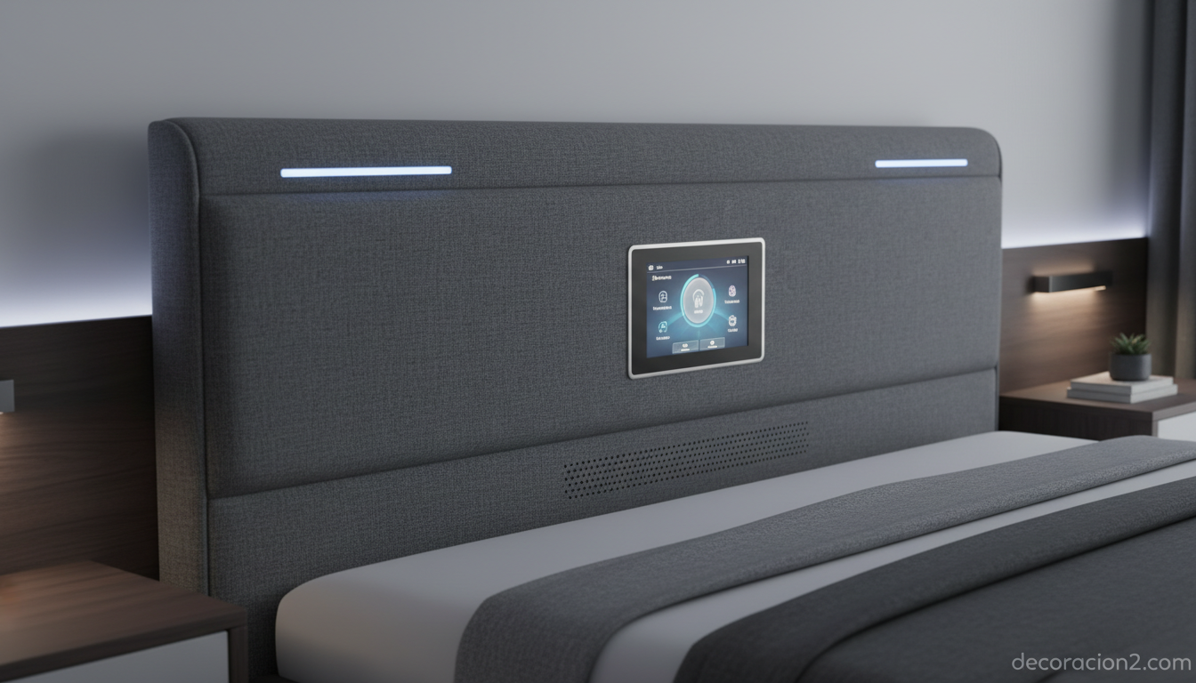 Detalle del panel de control integrado en una cama inteligente