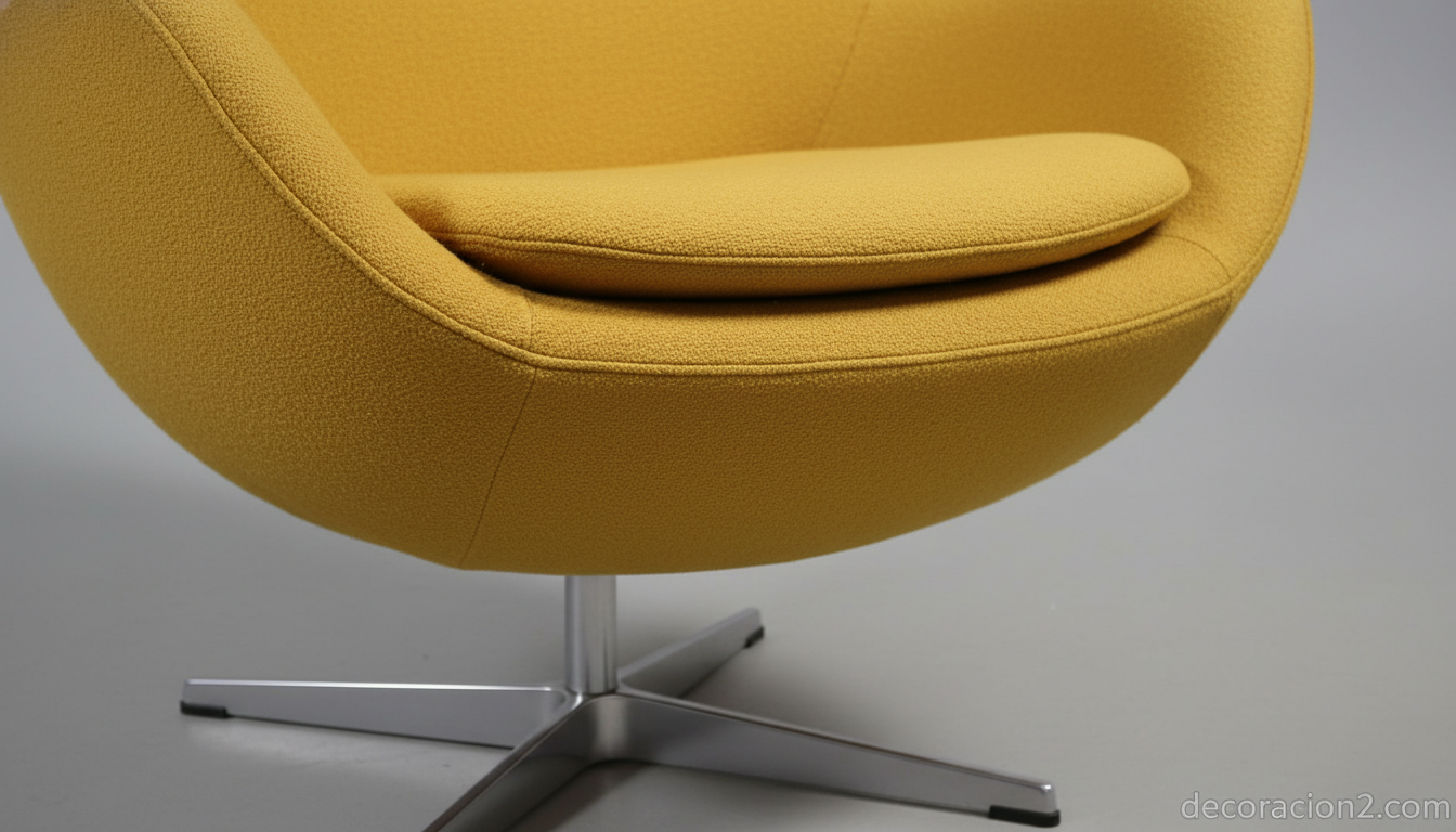 Sillón huevo: historia, diseño y guía completa de la Egg Chair de Arne Jacobsen 1 Detalle de tapizado bouclé amarillo en sillón huevo de Arne Jacobsen