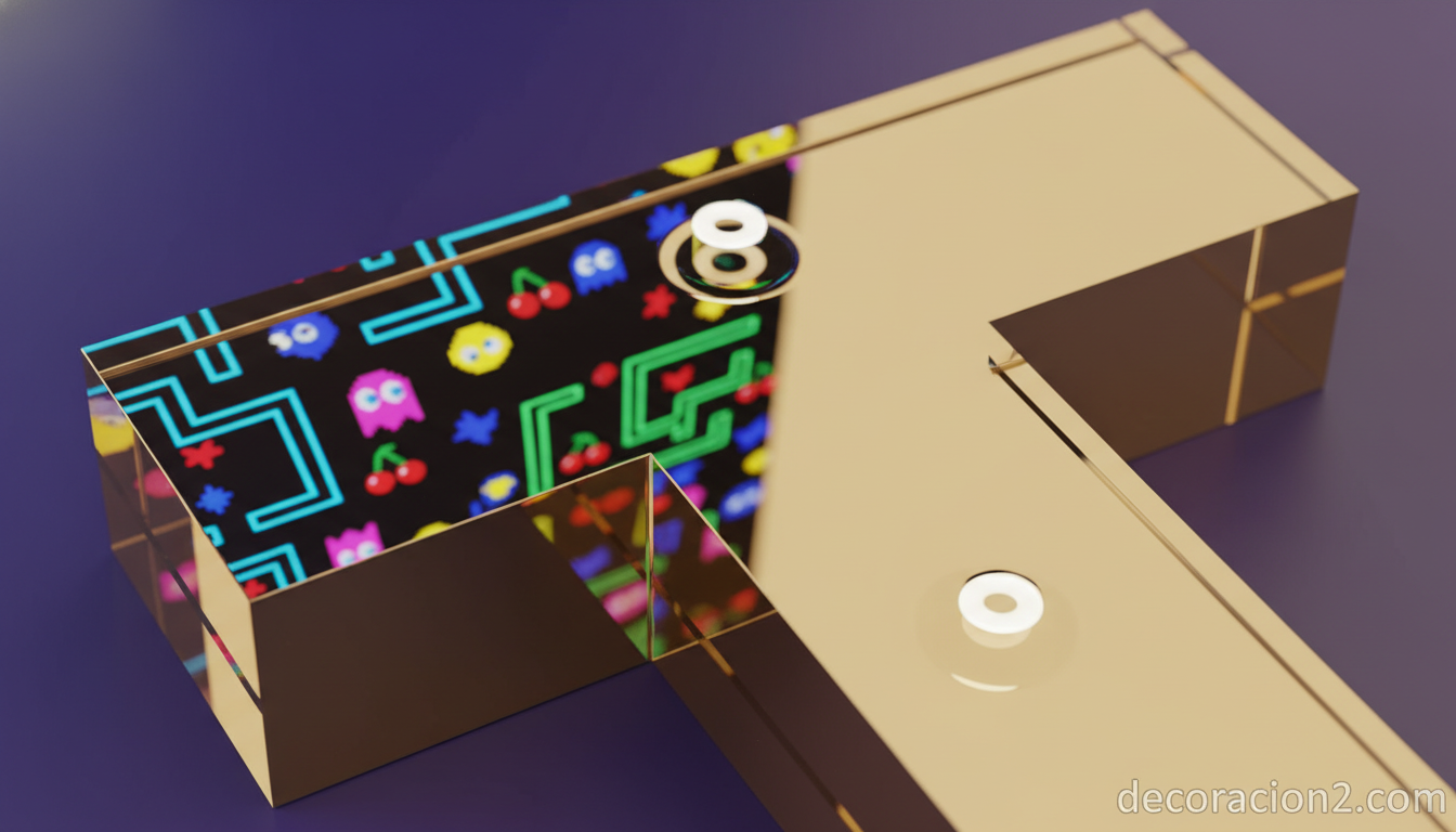 Detalle de pieza tetrominó del espejo Tetris en acabado dorado