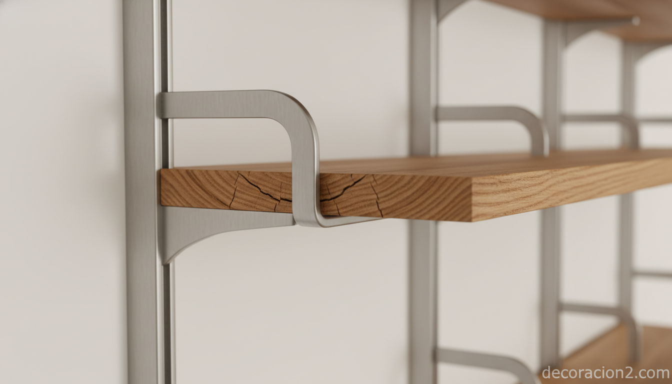 Estantería modular Elfa: cómo crear tu propia zona de estudio con un sistema flexible y ajustable 1 Detalle de los raíles metálicos y soporte de madera de la estantería modular Elfa