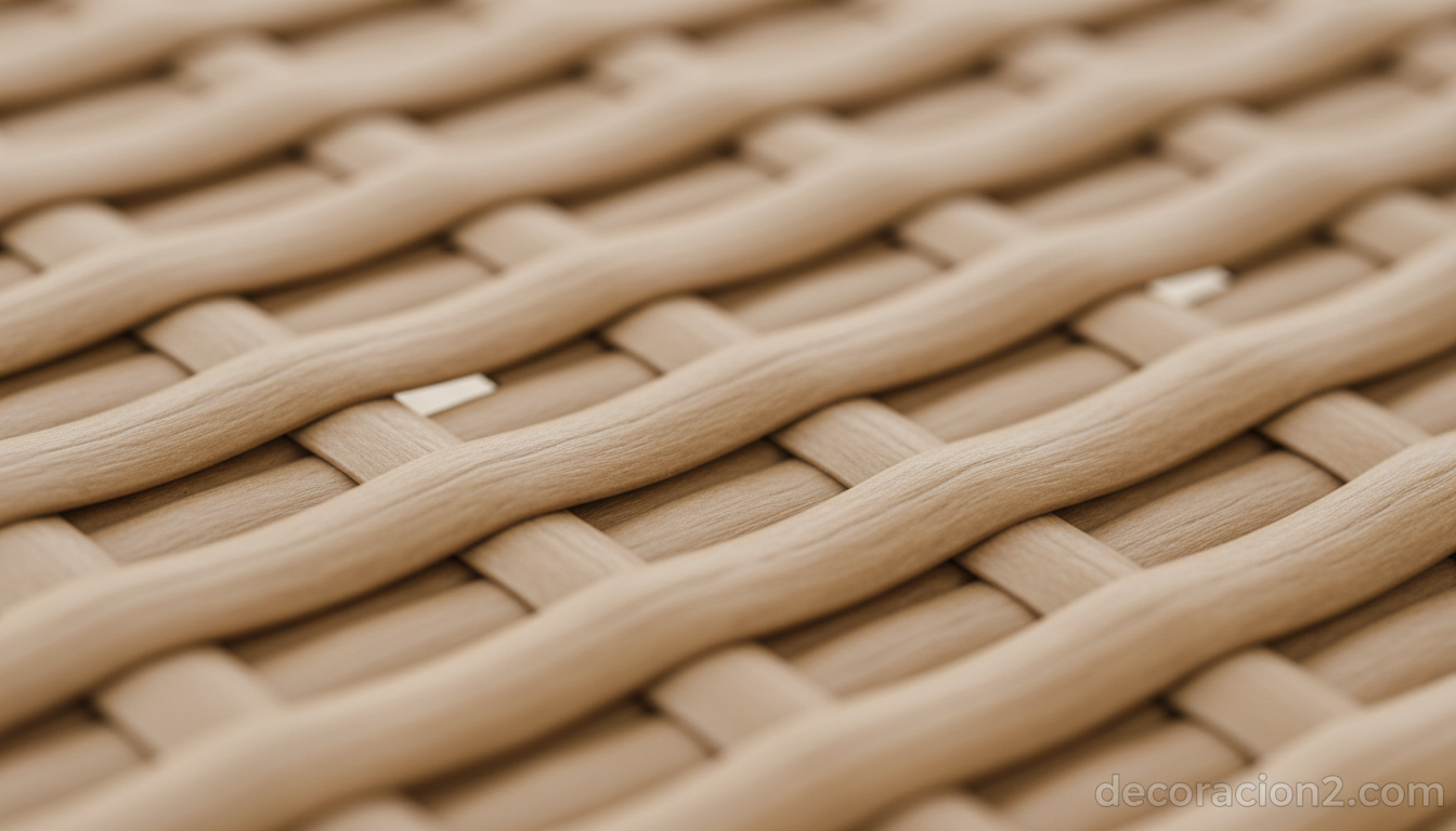 Detalle de fibra sintética trenzada de mimbre para muebles de exterior