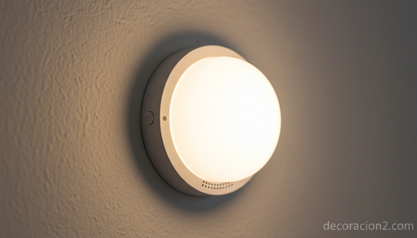 Detalle macro de luz LED con sensor de sonido en pared