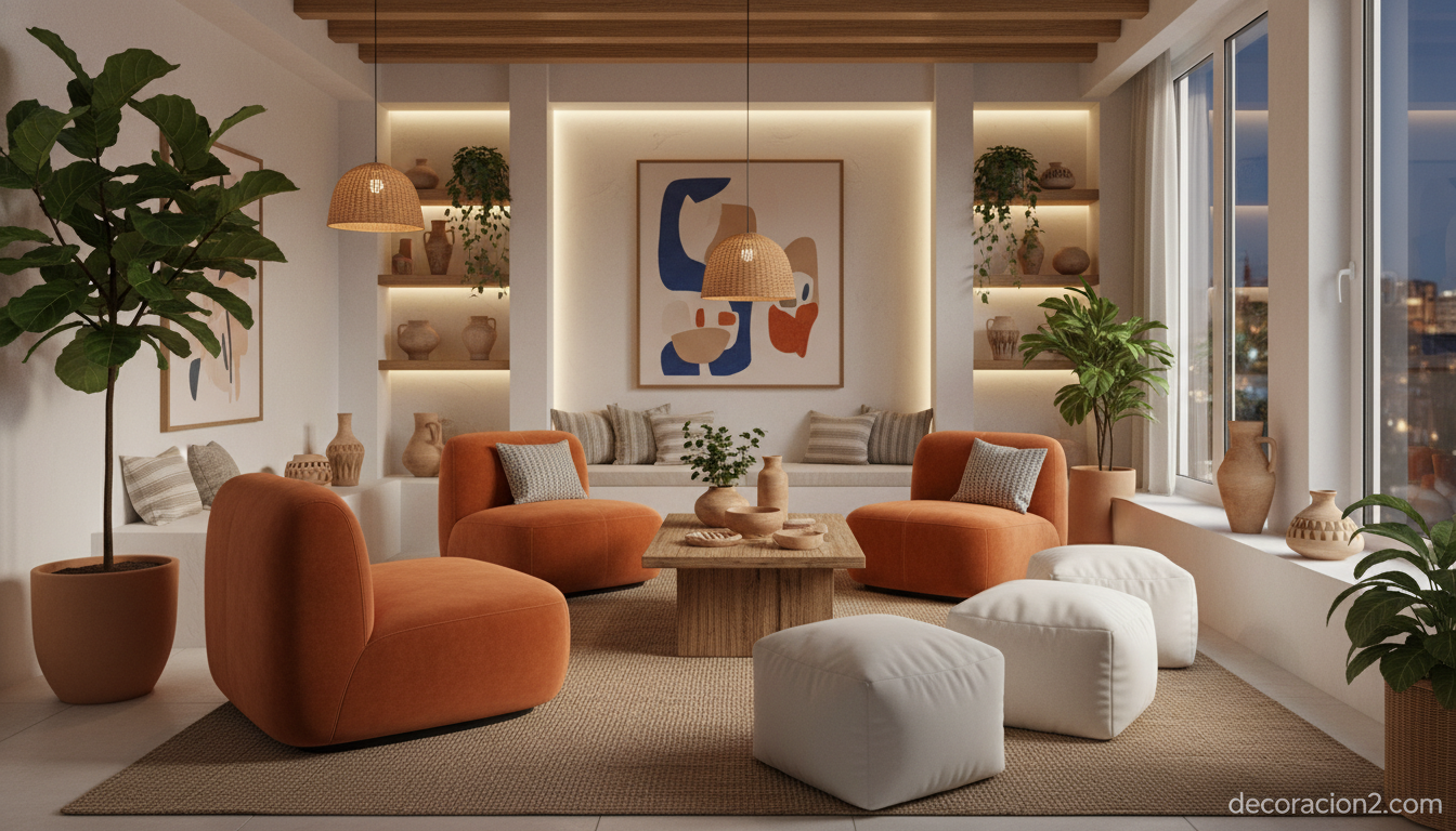 Globos Chair de La Cividina: sillones modulares de Stefano Bigi para optimizar el espacio 2 Salón pequeño preparado para reunión con sillones Globos Chair y puffs distribuidos