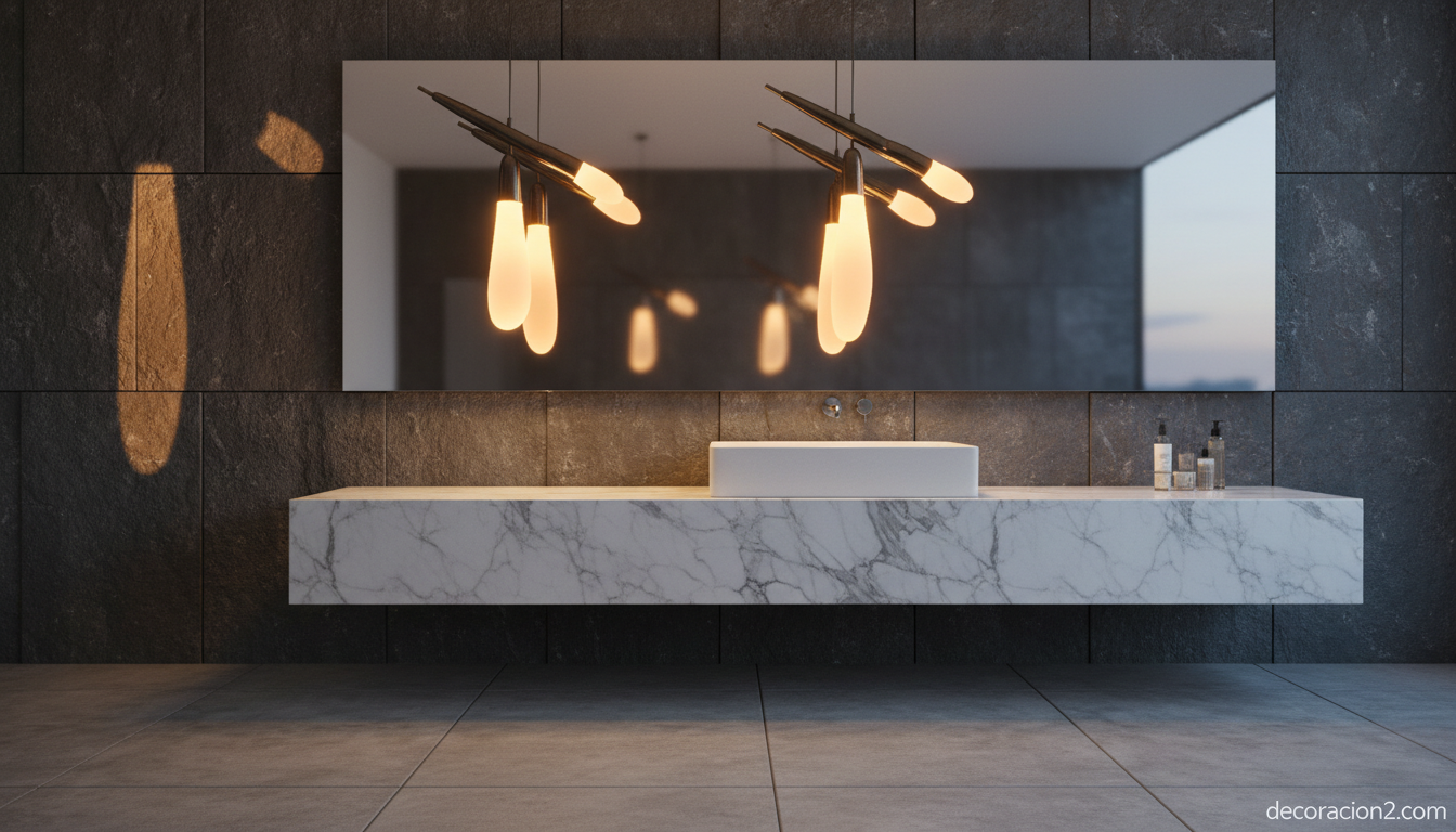 Lámparas Gota de Luz LED instaladas en un cuarto de baño contemporáneo de diseño