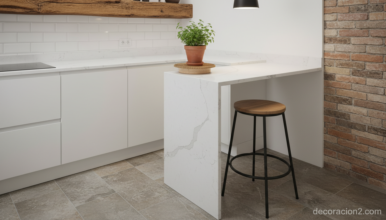 Cocina moderna con taburete negro estilo Neo Country