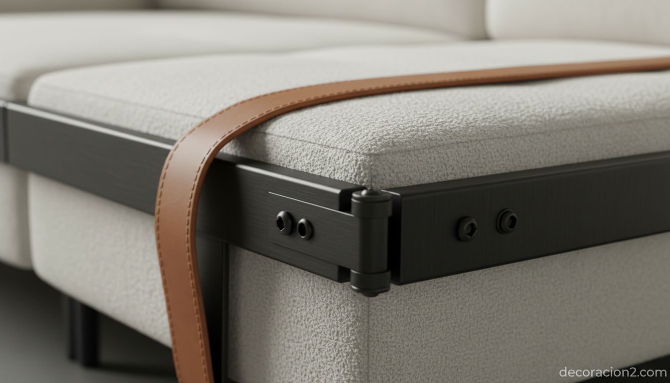 Detalle de la estructura metálica del mueble convertible tres en uno